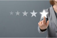 Person selecting virtual five-star review